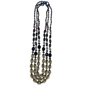 Bohemian Beaded Tri-Necklace, Clear/Blue/Black